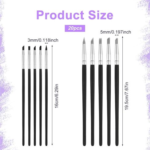 JIEYAO 20 Pcs Silicone Paint Brushes for Crafts, 5 Shapes Head Flexible Clay Sculpting Tools Professional Sculpting Tool for Pottery, Nail Art, Carving, DIY Handicraft Artwork(3mm+5mm) in Saudi Arabia