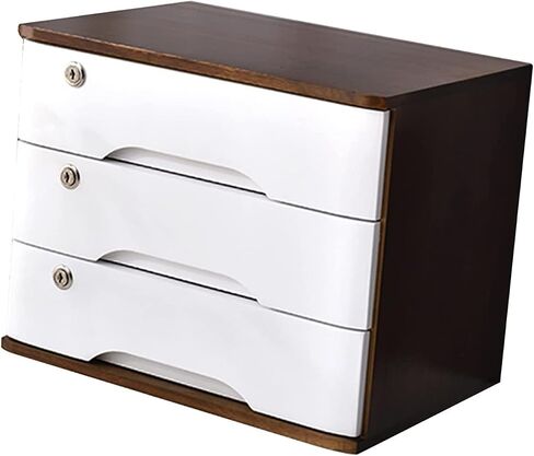 Desktop File Cabinet - with Lock Flat File Cabinet Storage, Desktop Storage Cabinet/Data Cabinet, Solid Wood Desktop Drawer Cabinet, Desktop Storage Box with Drawers(D,3 Drawers) in Kuwait