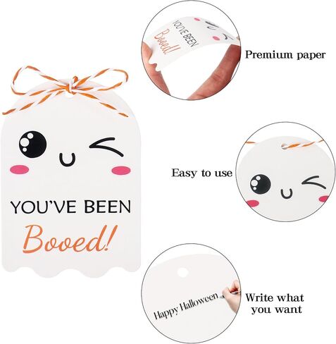 علامات عيد الهالوين ، 100pcs لقد تم صراخ علامات هدايا مع سلسلة Happy Halloween Targing Tag for Goodie Bags Tag Ghost Boo Tag لأكياس الحلوى in Saudi Arabia