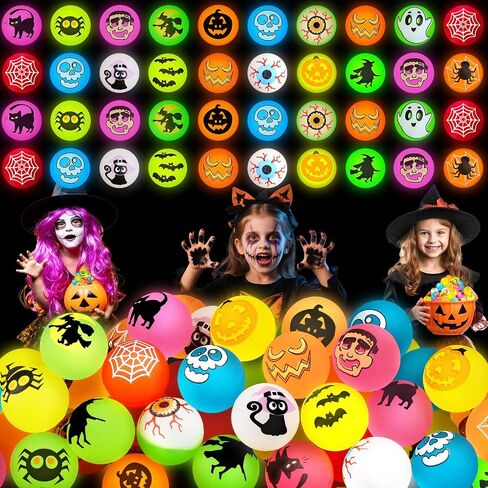 105 PCS Halloween Party Favors ، Halloween Glow in the Dark Callcy Balls ، Faلي خدعة أو تعامل مع حقائب Goodie ، ألعاب كرات الهالوين لعيد الهالوين لحفلات عيد الهالوين in Saudi Arabia