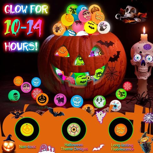 105 PCS Halloween Party Favors ، Halloween Glow in the Dark Callcy Balls ، Faلي خدعة أو تعامل مع حقائب Goodie ، ألعاب كرات الهالوين لعيد الهالوين لحفلات عيد الهالوين in Saudi Arabia