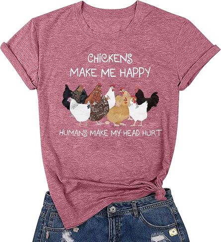 قمصان دجاج للنساء، قمصان مضحكة، تي شيرتات برسومات لطيفة، قمصان كاجوال بأكمام قصيرة in Kuwait