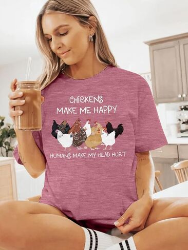 قمصان دجاج للنساء، قمصان مضحكة، تي شيرتات برسومات لطيفة، قمصان كاجوال بأكمام قصيرة in Kuwait