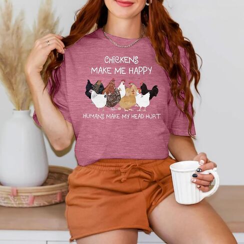 قمصان دجاج للنساء، قمصان مضحكة، تي شيرتات برسومات لطيفة، قمصان كاجوال بأكمام قصيرة in Kuwait