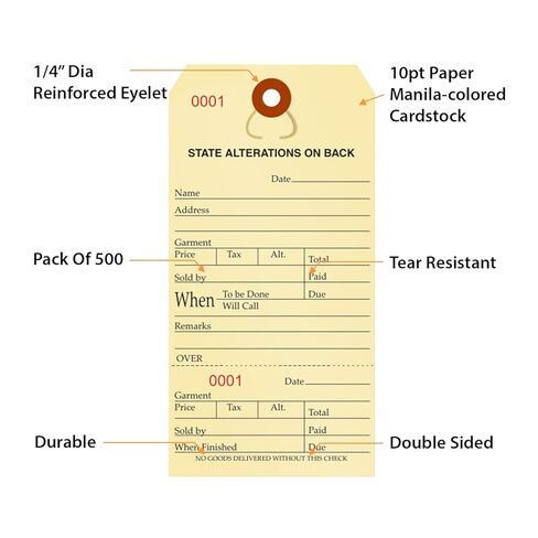 SmartSign Numbered Alteration Tags | 3.125" x 6.25" Manila Stock, Pack of 500 in Saudi Arabia