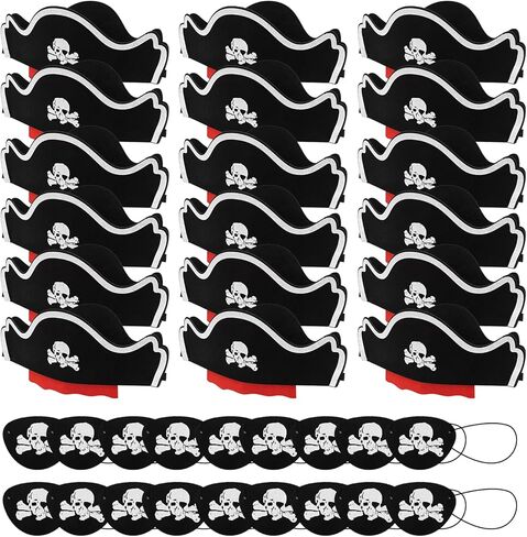 36pcs Halloween Pirate Hat with Eye Patch ، Skull Print Captain Case ، Pirate Pirate Party Party Favors Favors للعب دور الحفلات ، قراصنة القبعات الكلاسيكية على طراز الكاريبي. in Saudi Arabia