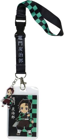 Demon Slayer Checkerboard Design Lrist Lanyard مع بطاقة هوية وسحر Tanjiro Kamado البلاستيكي لمفاتيح Keys Keyskain Wallet in Saudi Arabia