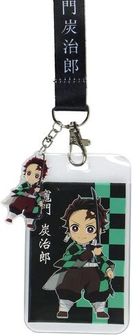 Demon Slayer Checkerboard Design Lrist Lanyard مع بطاقة هوية وسحر Tanjiro Kamado البلاستيكي لمفاتيح Keys Keyskain Wallet in Saudi Arabia