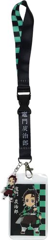 Demon Slayer Checkerboard Design Lrist Lanyard مع بطاقة هوية وسحر Tanjiro Kamado البلاستيكي لمفاتيح Keys Keyskain Wallet in Saudi Arabia