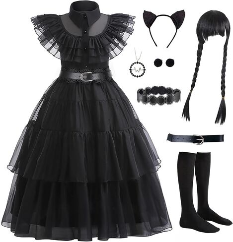 فستان أسود للأطفال فتيات ، عائلة Addams Cosplay Outfit Costumes Gothic Asys Halloween ، Family Party ، عيد ميلاد in Kuwait