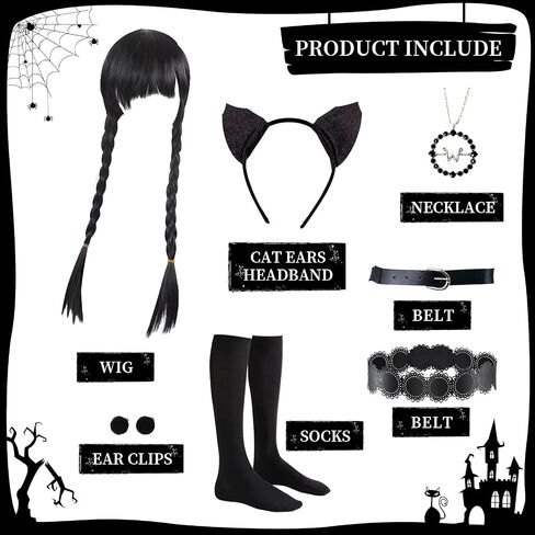 فستان أسود للأطفال فتيات ، عائلة Addams Cosplay Outfit Costumes Gothic Asys Halloween ، Family Party ، عيد ميلاد in Kuwait