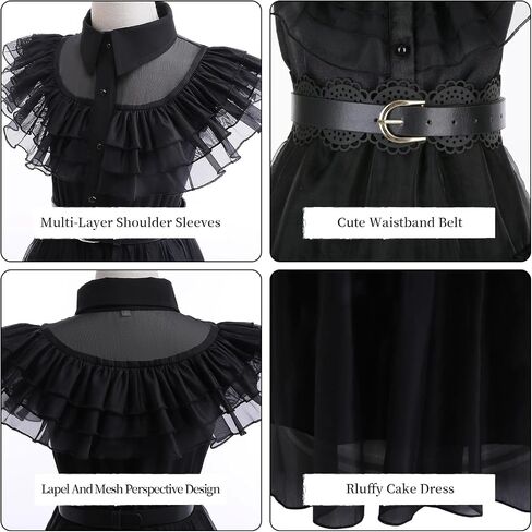فستان أسود للأطفال فتيات ، عائلة Addams Cosplay Outfit Costumes Gothic Asys Halloween ، Family Party ، عيد ميلاد in Kuwait