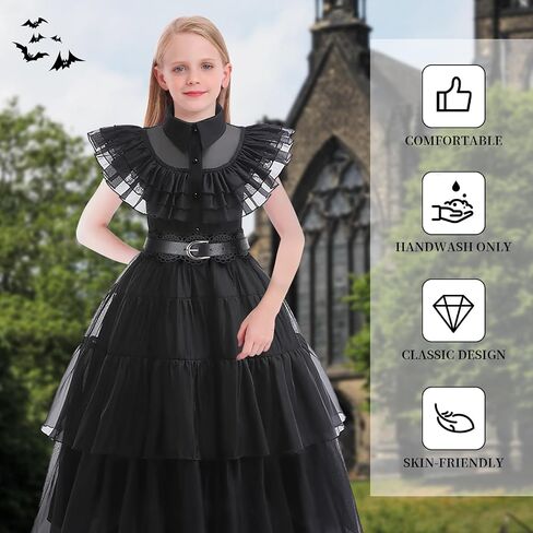فستان أسود للأطفال فتيات ، عائلة Addams Cosplay Outfit Costumes Gothic Asys Halloween ، Family Party ، عيد ميلاد in Kuwait