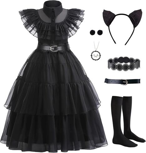 فستان أسود للأطفال فتيات ، عائلة Addams Cosplay Outfit Costumes Gothic Asys Halloween ، Family Party ، عيد ميلاد in Kuwait