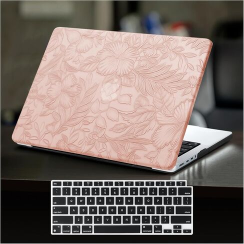 DTangLsm for MacBook Pro 16 inch Case 2025 2024-2021 M4 M3 M2 M1 A3403 A3186 A2991 A2780 A2485 Pro/Max, Elegant Texture Retro Leather Hard Shell Case+Keyboard Skin for Mac Pro 16,Embossed Floral Green in Kuwait
