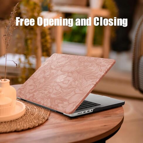 DTangLsm for MacBook Pro 16 inch Case 2025 2024-2021 M4 M3 M2 M1 A3403 A3186 A2991 A2780 A2485 Pro/Max, Elegant Texture Retro Leather Hard Shell Case+Keyboard Skin for Mac Pro 16,Embossed Floral Green in Kuwait