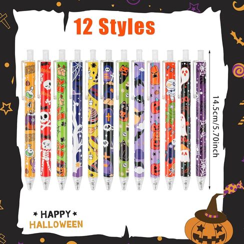 CCINEE 36 Pack Halloween Ballpoint Pen Bulk, Cute Cartoon Retractable Gel Ink Pen Witch Hat Bat Ghost Skull Tombstones for Party Gift Office Supplies in Saudi Arabia
