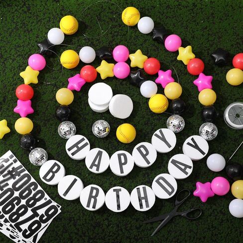 98 Pcs Softball Banner Decor Jumbo DIY Friendship Bracelet Birthday Banner Kit Customizable Party Giant Garland Decoration for Softball Themed Birthday Game Fans in Saudi Arabia