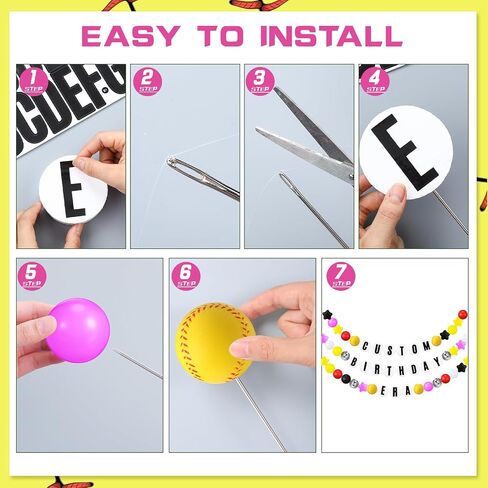98 Pcs Softball Banner Decor Jumbo DIY Friendship Bracelet Birthday Banner Kit Customizable Party Giant Garland Decoration for Softball Themed Birthday Game Fans in Saudi Arabia