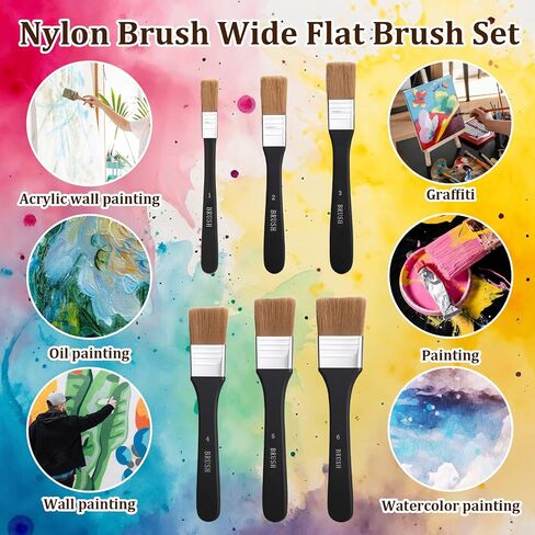 6Pcs Acrylic Paint Brushes for Acrylic Painting on Canvas Wide Flat Watercolor Brush Art Paint Brush Varnish Brushes Flat Artist Chip Brushs for Oil Gesso Canvas in Saudi Arabia