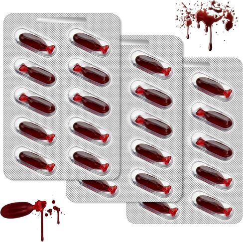 30 Pieces of Fake Blood Pills, Vampire Capsules Horror Funny Trick Props, Vomit Blood Capsules Suitable for Halloween Fancy Dress Joke Party Trick Favors. in Saudi Arabia