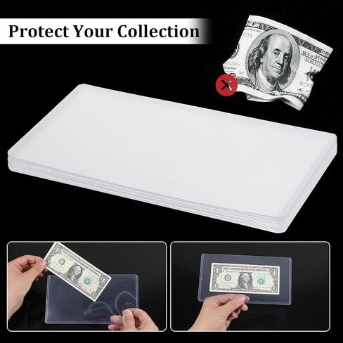 6 Pack Dollar Bill Sleeves,8" X 4.3" PVC Clear Dollar Bill Holder Money Plastic Sleeves for Cash Waterproof Currency Holder for Bills Currency Topload Holders Bills Protectors for Collectors in Saudi Arabia