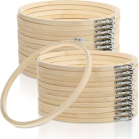 24 Pcs 8 Inch Embroidery Hoops, Decorative Round Cross Stitch Hoop, Circle Bamboo Wooden Hoops for Crafts Art DIY Needlework Supplies in Saudi Arabia