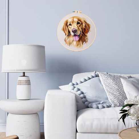 DIY Cross Stitch Kits Golden Retriever Easy for Beginners with Hoop 11CT Needlepoint Embroidery Counted Stamped Cross Stitch Set Craft Wall Decor 20x20cm(1) in Saudi Arabia