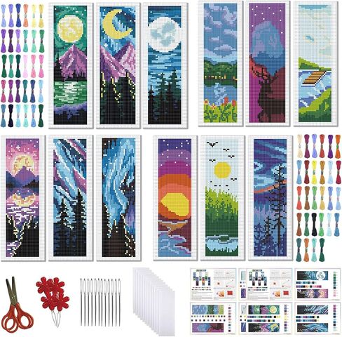 FreeBloss 12pcs Cross Stitch Stitch Kit للمبتدئين البالغين نمط المناظر الطبيعية الجميلة مختومة مجموعة الإشارة المرجعية مع تعليمات مرجعية مرجعية DIY لهدية 8 "x2.4" in Saudi Arabia
