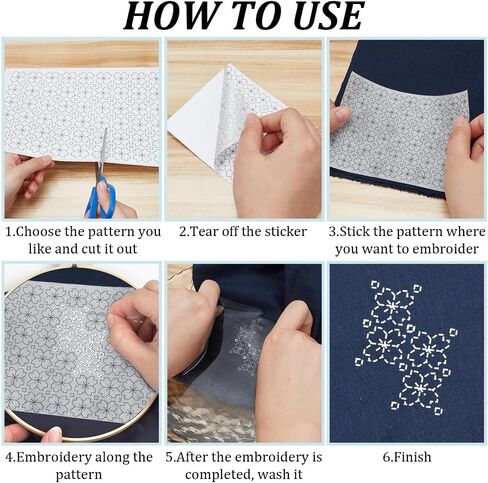 ORIGACH Sashiko Embroidery Mending Patchwork Kit for Adults & Beginners - Complete with Guided Instructions, Water Soluble Adhesive Patterns & Stabilizer - Simplify Fabric Mending Kit in Saudi Arabia