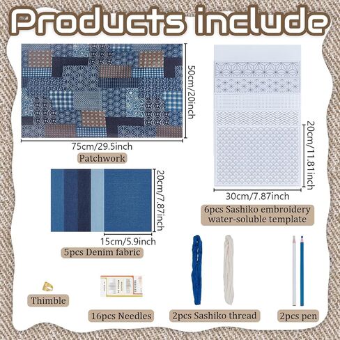 ORIGACH Sashiko Embroidery Mending Patchwork Kit for Adults & Beginners - Complete with Guided Instructions, Water Soluble Adhesive Patterns & Stabilizer - Simplify Fabric Mending Kit in Saudi Arabia
