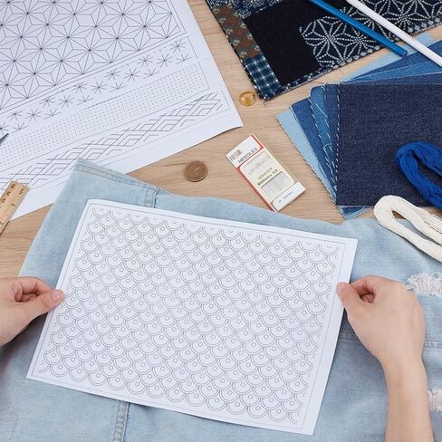 ORIGACH Sashiko Embroidery Mending Patchwork Kit for Adults & Beginners - Complete with Guided Instructions, Water Soluble Adhesive Patterns & Stabilizer - Simplify Fabric Mending Kit in Saudi Arabia
