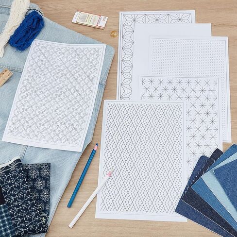 ORIGACH Sashiko Embroidery Mending Patchwork Kit for Adults & Beginners - Complete with Guided Instructions, Water Soluble Adhesive Patterns & Stabilizer - Simplify Fabric Mending Kit in Saudi Arabia