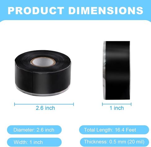 FOURGUN Self Fusing Silicone Tape Black 1" x 16.4FT Heavy Duty Waterproof Leak Proof Repair Tape for Plumbing Hose Pipeline Electrical Wrapping Emergency Seal for Hot/Cold Pipes & Tools in Kuwait