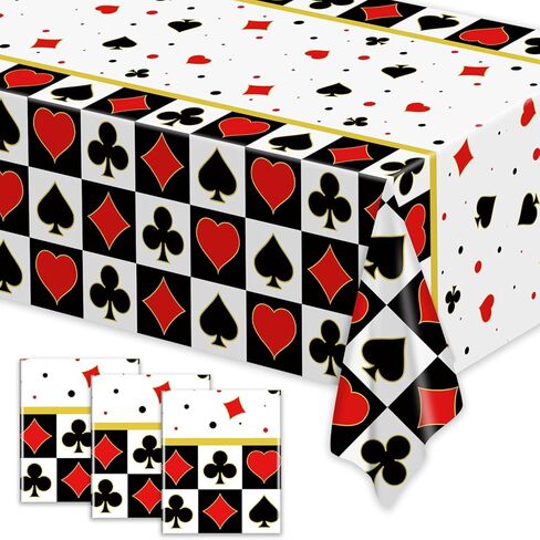 3-Pack Poker Tablecloths - 86"x51" Waterproof Plastic Casino Table Cover for Game Nights, Casino Themed Party Decoration, Playing Card Birthdays in Saudi Arabia