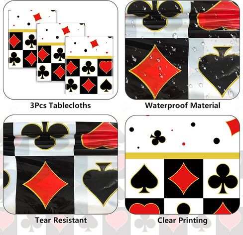 3-Pack Poker Tablecloths - 86"x51" Waterproof Plastic Casino Table Cover for Game Nights, Casino Themed Party Decoration, Playing Card Birthdays in Saudi Arabia