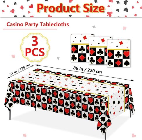 3-Pack Poker Tablecloths - 86"x51" Waterproof Plastic Casino Table Cover for Game Nights, Casino Themed Party Decoration, Playing Card Birthdays in Saudi Arabia