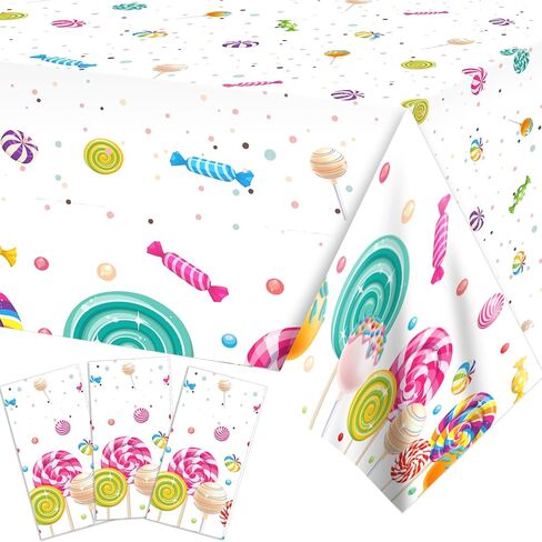 3 Pcs Lollipop Plastic Tablecloth, Disposable Table Cover, Sweet Holiday Package Party Supplies, Suitable for All Kinds of Themed Parties, Picnic Party in Saudi Arabia