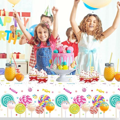 3 Pcs Lollipop Plastic Tablecloth, Disposable Table Cover, Sweet Holiday Package Party Supplies, Suitable for All Kinds of Themed Parties, Picnic Party in Saudi Arabia