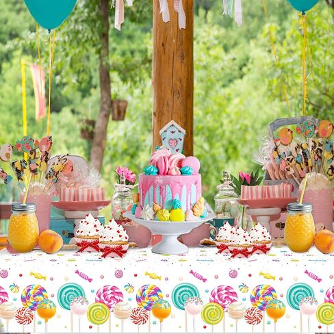 3 Pcs Lollipop Plastic Tablecloth, Disposable Table Cover, Sweet Holiday Package Party Supplies, Suitable for All Kinds of Themed Parties, Picnic Party in Saudi Arabia
