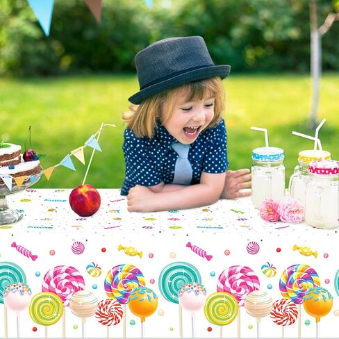 3 Pcs Lollipop Plastic Tablecloth, Disposable Table Cover, Sweet Holiday Package Party Supplies, Suitable for All Kinds of Themed Parties, Picnic Party in Saudi Arabia