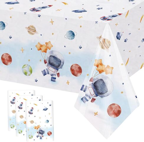 3Pcs First Trip Around The Sun Tablecloth 108x54 inch Space Birthday Plastic Disposable Outer Space Table Cover Solar System Table Decoration Space Theme Party Baby Shower Supplies in Saudi Arabia