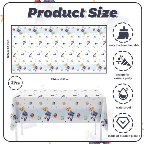 3Pcs First Trip Around The Sun Tablecloth 108x54 inch Space Birthday Plastic Disposable Outer Space Table Cover Solar System Table Decoration Space Theme Party Baby Shower Supplies in Saudi Arabia