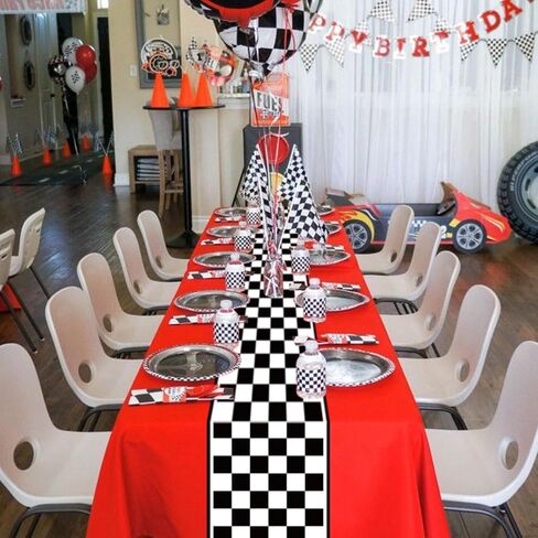 4 Pcs Racing Car Checkered Plastic Tablecloths, Race Car Party Supplies Racetrack Table Runner Rectangle Tablecover for Kid Boy Birthday Race Car Theme Party Two Fast Birthday, 51 x 86in in Saudi Arabia
