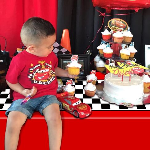 4 Pcs Racing Car Checkered Plastic Tablecloths, Race Car Party Supplies Racetrack Table Runner Rectangle Tablecover for Kid Boy Birthday Race Car Theme Party Two Fast Birthday, 51 x 86in in Saudi Arabia