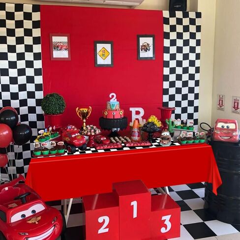 4 Pcs Racing Car Checkered Plastic Tablecloths, Race Car Party Supplies Racetrack Table Runner Rectangle Tablecover for Kid Boy Birthday Race Car Theme Party Two Fast Birthday, 51 x 86in in Saudi Arabia