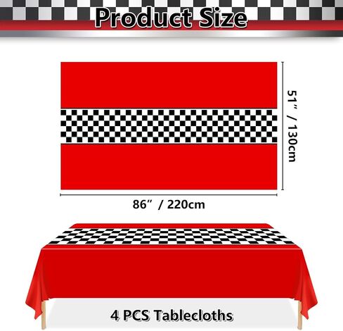 4 Pcs Racing Car Checkered Plastic Tablecloths, Race Car Party Supplies Racetrack Table Runner Rectangle Tablecover for Kid Boy Birthday Race Car Theme Party Two Fast Birthday, 51 x 86in in Saudi Arabia