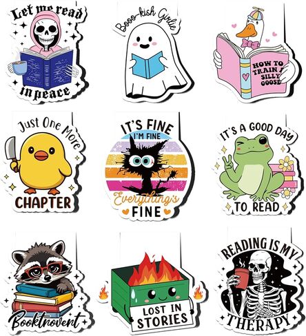 Funny Magnetic Bookmarks: 9 Pcs Booklovers Bookmark Clips, Fun Reading Book Mark for Reading Men Women, Halloween Birthday Gifts, Back to School Office Supplies in Saudi Arabia