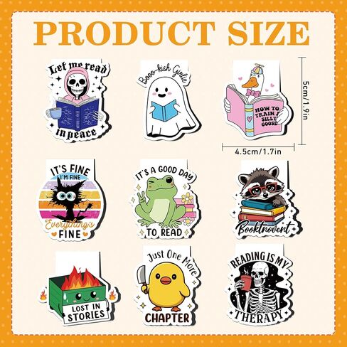 Funny Magnetic Bookmarks: 9 Pcs Booklovers Bookmark Clips, Fun Reading Book Mark for Reading Men Women, Halloween Birthday Gifts, Back to School Office Supplies in Saudi Arabia