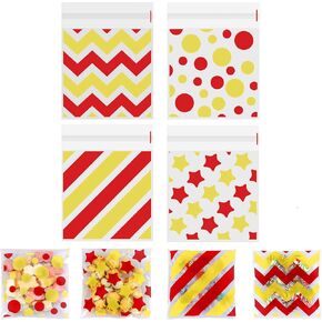 100 PCS Black Orange Polka Dots Star Stripe Cellophane bags(4x4 Inch) Colorful Self Sealing Cookie Treat Snack Goodie Candy Goody Gifts Bags for Halloween Birthday Holiday Party Favors Supplies Wrap in Saudi Arabia